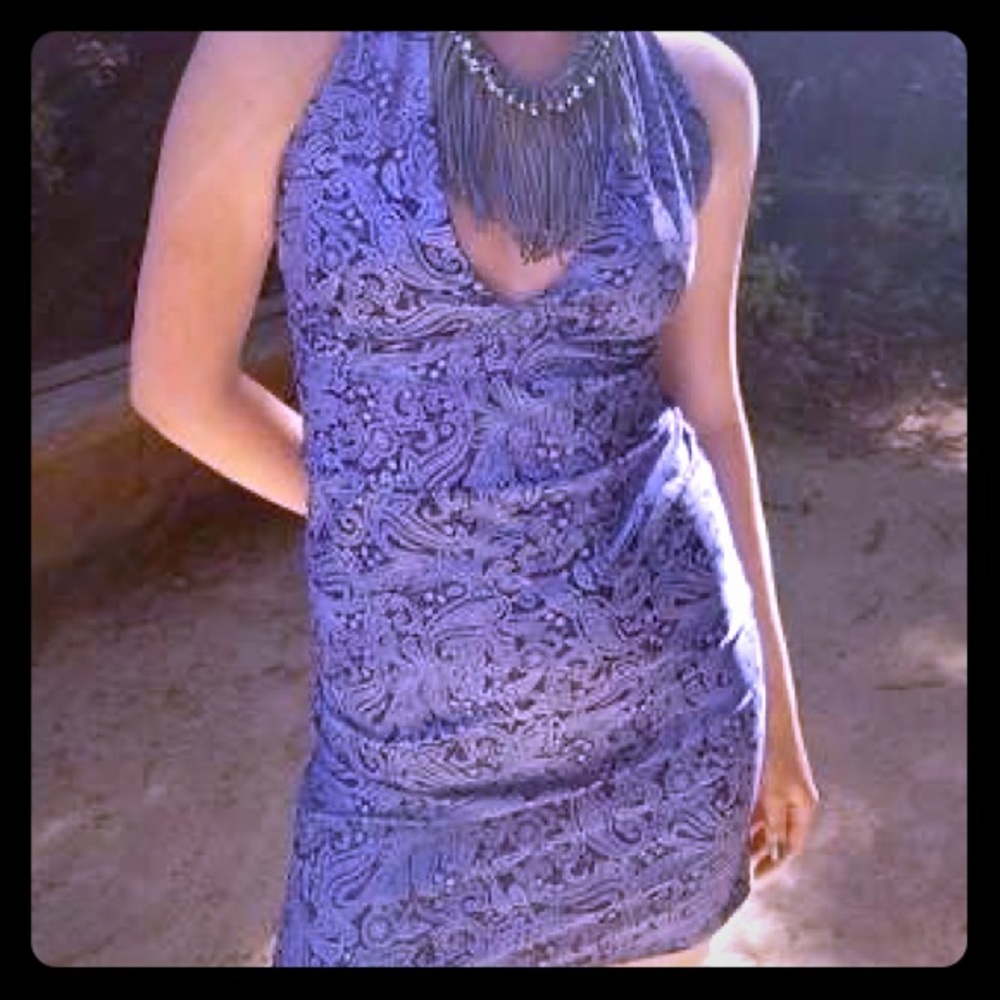 Blue Paisley mini princess halter dress
